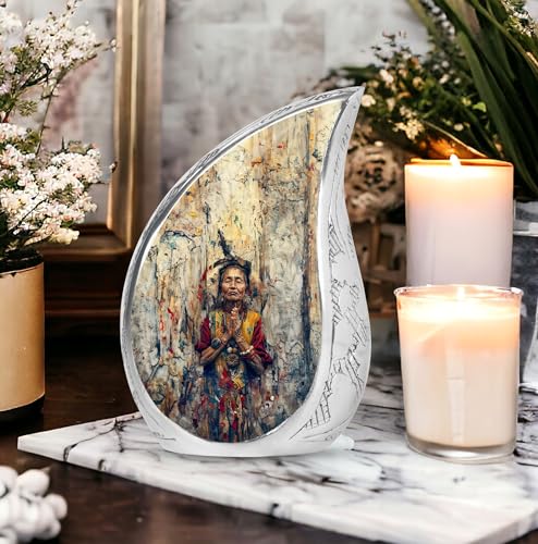 Native American Urns for Human Ashes Adult Male & Female, Large Funeral Cremation Urn for Human Ashes Adult Women, Memorial Ashes 10 Inch - size: Large