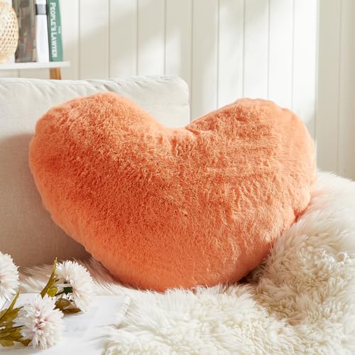 EastTree Heart Pillows, Pink Orange Heart Shaped Pillows, Love Throw Pillows Gifts, Ultra Soft Faux Rabbit Fur Small Cute Pillows, Women Girls Kid Room Decor 10x13 Inch - color: Pink Orange, size: 10 X 13 inches