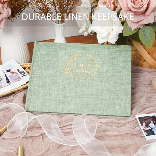 Green Linen Guest Book - Polaroid Photo Guestbook Sign (80 Pages) for Wedding Reception, Baby Shower & Graduation - Guest Sign-in Book - color: Green