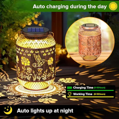 Solar Lanterns Outdoor Waterproof - Hummingbird Solar Lights for Garden, Hanging Metal Lantern Decor for Patio, Yard - Christmas Mothers Day Gifts for Women, Mom, Grandma (Hummingbirds, 1) - style: Hummingbirds