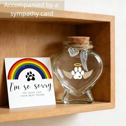 Pet Memorial Bottle for Dog or Cat Hair,Fur Keepsake for Pet Loss | Heart-Shaped Glass Memorial Keepsake for Pet Hair, Cat Memorial Gift with Sympathy Card, Dog Fur Keepsake, Pet Memorial Urn