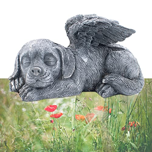 Dog Memorial Stone Resin Statue Pets Sleeping Angel Dog Keepsake Marker Grave Handmade for Cemetery