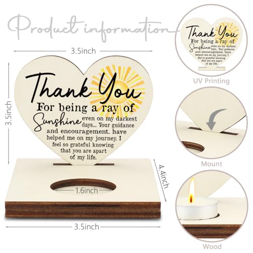 Christmas Thank You Friends Gifts, Ray of Sunshine Quote, Appreciation Encouragement Gratitude Gifts for Mentor Mom Friend Therapist Sister, Christmas Keepsake Candlestick Holders-LATZ06 - color: Wood Sunshine