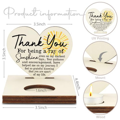 Christmas Thank You Friends Gifts, Ray of Sunshine Quote, Appreciation Encouragement Gratitude Gifts for Mentor Mom Friend Therapist Sister, Christmas Keepsake Candlestick Holders-LATZ06 - color: Wood Sunshine