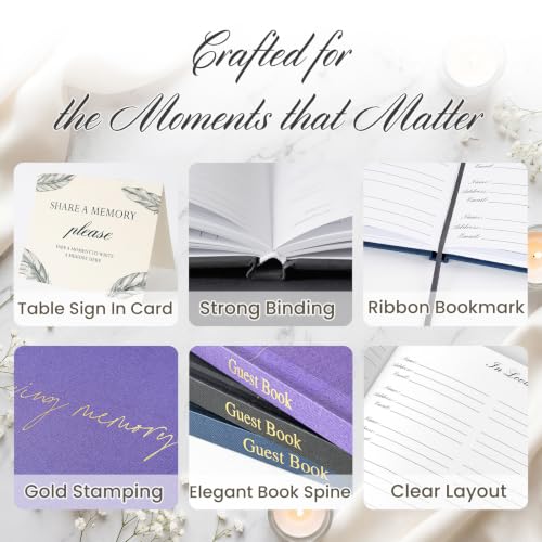 Funeral Guest Book for Celebration of Life, in Loving Memory Sign in Book - color: Purple