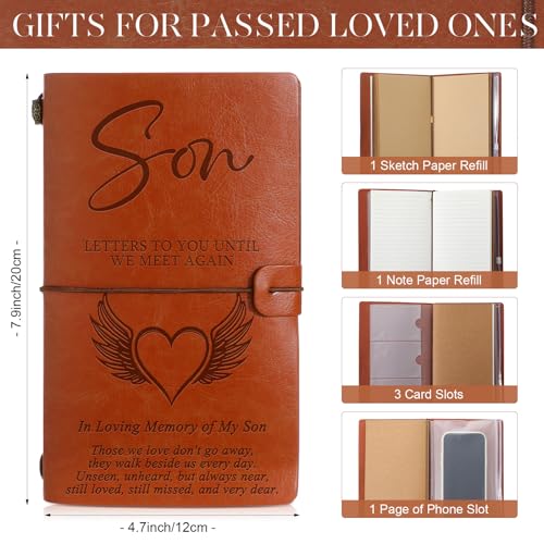 Fulmoon Memorial Gifts for Loss of Son, Letters to My Son in Heaven Included 1 Grief Journal Travel Photo Diary Journal 1 Pocket Hug 1 PU Leather Keychain 3 Ballpoint Pens Bereavement Gifts - style: Son