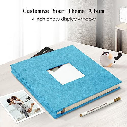 Spbapr Large Photo Album Self Adhesive 3x5 4x6 5x7 8x10 Pictures Magnetic Scrapbook 40 Blank Pages Linen Cover DIY Album with A Metal Pen - color: Sky Blue, size: 11''x10.6''40pages