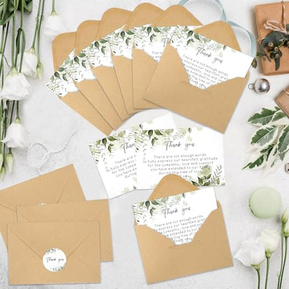 50 Set Funeral Thank You Cards with Envelopes and Matching Seal Stickers,Thank You Sympathy Cards with Message,Bereavement Sympathy for Funeral Family Friends Loved Ones - style: Leaves