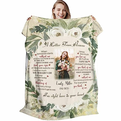D-Story Custom Memorial Blanket with Photos for Loss of Loved One - A Letter from Heanven Sympathy Blanket Loss of Wife Friend Daughter - Bereavement Gifts for Loss of Husband Mom Dad - color: G06