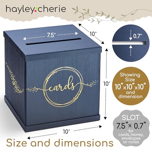 Blue & Gold Card Box, Large 10x10 Navy Gift Card Box for Party, Graduation | Wedding Reception, Bridal & Baby Shower, Sweet 16, Funeral, Birthday, Quinceanera, Retirement, Envelope Holder, Money Basket