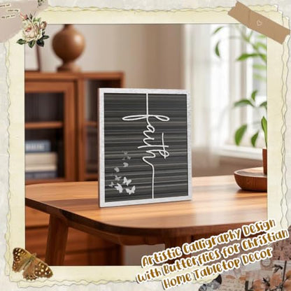 ARTINAEL Christian Gifts for Women Faith, Wood Jesus Art Decor Signs & Plaques for Entryway Table Desk Shelf Tiered Tray, Inspirational Butterfly Design Motivational Gift for Home Office Farmhouse - style: Faith
