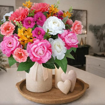2Pcs Cemetery Flowers for Grave Pink Fake Hibiscus Flowers with Rose | 21.6" Silk Flower Arrangements for Cemetery Garden Wedding Table Centerpieces Home Indoor Outdoor Decor