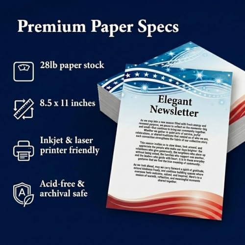 PaperDirect Patriotic Celebration Border Paper, Festive Stars and Banner Design in Red, White and Blue, 8.5 x 11, Acid-Free, Stationery for Invitations, Crafts, Cards, 25 Sheets - color: Patriotic Celebration