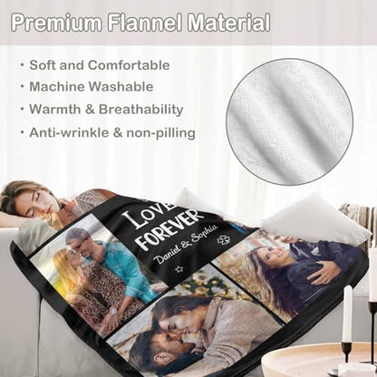D-Story Custom Blanket with Photos Text Personalized Blankets and Throws Customized Fleece Picture Blanket for Adult Kid Funny Birthday Gifts for Couple Wife Husband Family 6 Photos - color: B-6 Photos