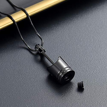 Yinplsmemory 2 Pack Car Parts Cremation Jewelry Piston Urn Necklace Urn Keychain for Men Piston Ashes Keepsake Memorial Jewelry - color: Silver&Black