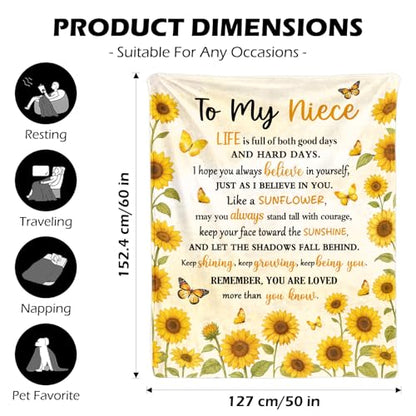 Nieces Gifts from Aunt, Niece Blanket 50x60 Inches - Inspirational Throw Blankets for Women, Adult Niece Birthday from Auntie/Uncle, Soft Plush Gift for Nieces - color: Niece