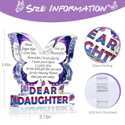Daughter Birthday Gifts from Mom Dad, Gifts for Daughter, Unique Gifts for Bonus Step Daughter in Law, Inspirational Gifts I Love You Daughter Adult, Butterfly Acrylic Decorative Signs Plaques - style: Daughter