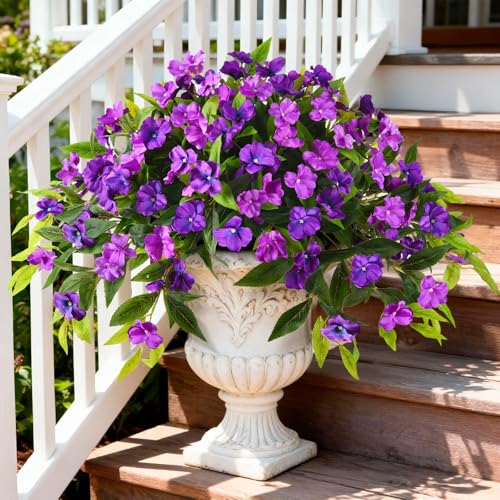 Hommyea Artificial Flowers for Outdoor, 2 PSC UV Resistant Fake Plants - color: Double Purple