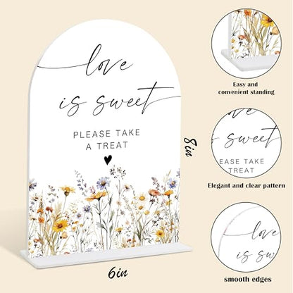 Wedding Signs for Ceremony and Reception, Boho Floral Love is Sweet Sign Please Take a Treat, Wedding Signage with Stand, Bridal Shower Table Centerpieces, Supplies for Engagement Reception Party, 33 - color: Love is Sweet Sign, 33
