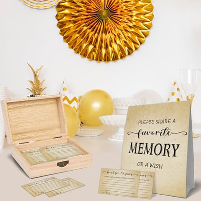 75th Birthday Party Share a Memory Set, 1951 Birthday Gifts for Women Men, 1951 Wooden Share A Memory Box with Memory Sign and 50 Pcs Memory Cards, 1951 Birthday Gifts, 75th Birthday Party Decorations - style: 75-1951