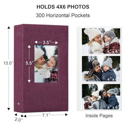 Vienrose 4x6 Photo Album,300 Pockets,Linen Cover with Window,Purple | Linen Hardcover, Slip In Photo Book, Family Memory Album, Travel Keepsake - color: Purple, size: 300 Pocket