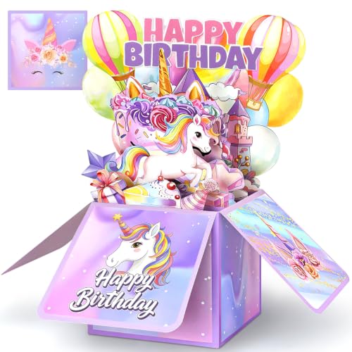 Unicorn Birthday Card for Girl, 3D Pop Up Birthday Card for Kids | Happy Birthday Card for Granddaughter, Daughter, Niece, Cousin & Unicorn Fans | Includes Notecard and Envelope - color: Princess Unicorn