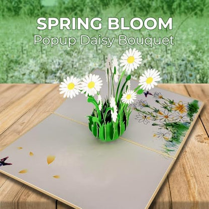 iGifts And Cards White Daisy Bouquet 3D Pop-Up Card in Full Bloom 4.75x6.75 | Spring Floral Keepsake, Mother's Day, Get Well, Sympathy, Birthday For Her, Garden Lover, Wife, Friend, Bouquet Design - color: White Daisies