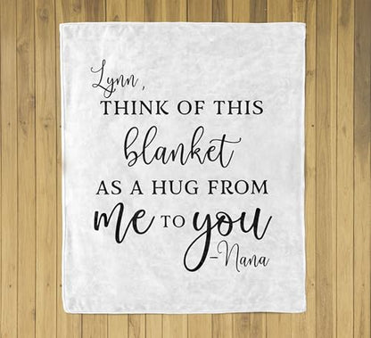Custom Hug Blanket Comfort Gift Customized with Name, Personalized Soft Comfort Throw, Sending hugs, Get Well Soon, Long Distance Friendship or Relationship Gift, Missing You Present