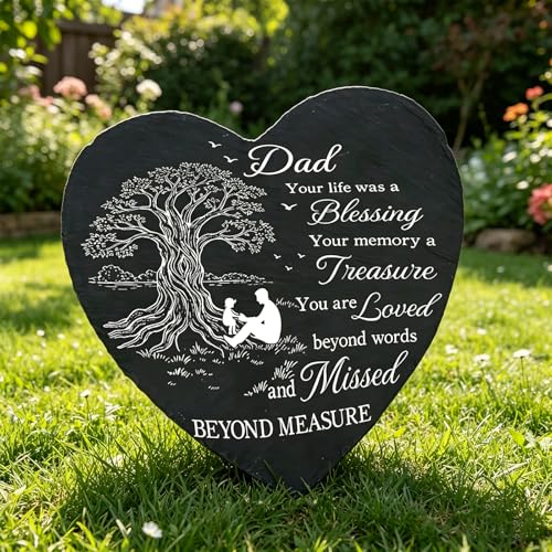 Garden Memorial Stones for Loved Ones Outside Memorial Plaque with Bracket Remembrance Garden Stones Garden Slate Sympathy Gifts for Loss of Dad 7.87inch - color: Dad-b