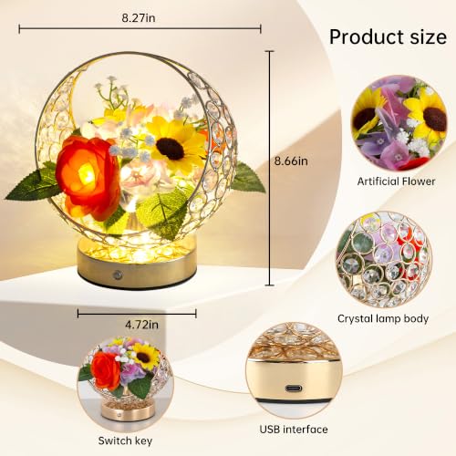 Birthday Gifts for Women Rose Hydrangea Sunflowers Flower Lamp - color: Purple
