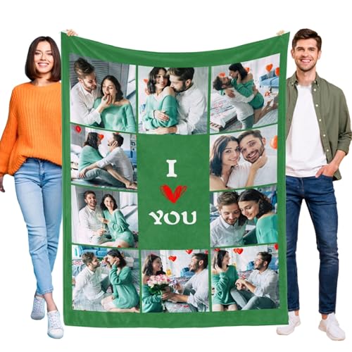 D-Story Custom Blanket with Photos Text Personalized Blankets and Throws Customized Fleece Picture Blanket for Adult Kid Funny Birthday Gifts for Couple Wife Husband Family 10 Photos - color: B1-10 Photos