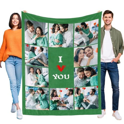 D-Story Custom Blanket with Photos Text Personalized Blankets and Throws Customized Fleece Picture Blanket for Adult Kid Funny Birthday Gifts for Couple Wife Husband Family 10 Photos - color: B1-10 Photos