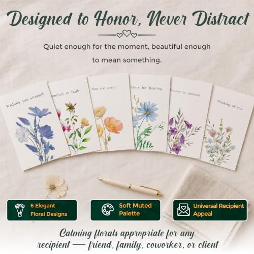 24 Box of Sympathy Cards with Envelopes - 4×6", 300 GSM - color: Floral