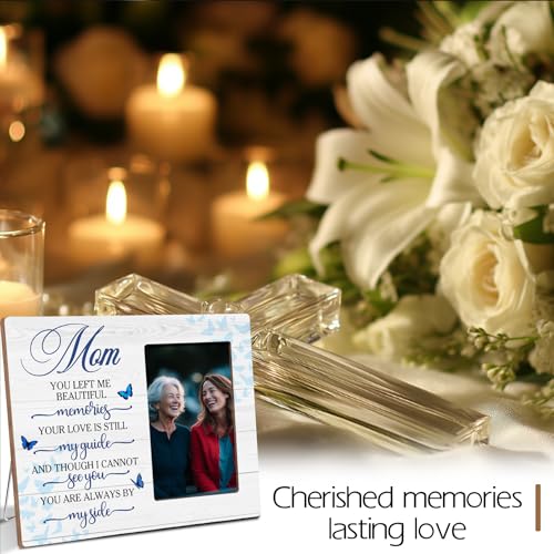 Loss of Mom Memorial Wooden Picture Frame, Always By My Side Sympathy Gifts for Loss of Mother, Fits 4x6 Photo Frame - color: Blue-mom