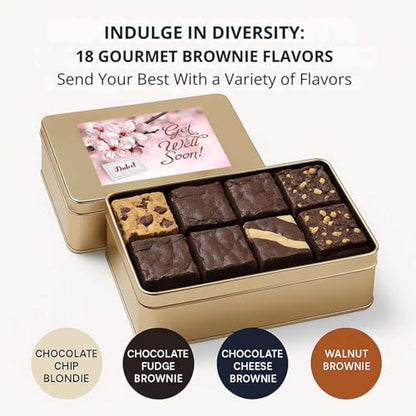 Get Well Soon Gift Baskets For Women Get Well Soon Gift Basket - 18 Individually Wrapped Brownies Freshly Baked in a Variety of Flavors - Dulcet's Signature Flavored Fudge Brownies - Gift Box Comes with Get Well Card - style: Get Well
