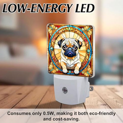 Pug Stained Glass Night Lights Plug into Wall for Room, Pug Night Light LED for Bedroom - color: Pug
