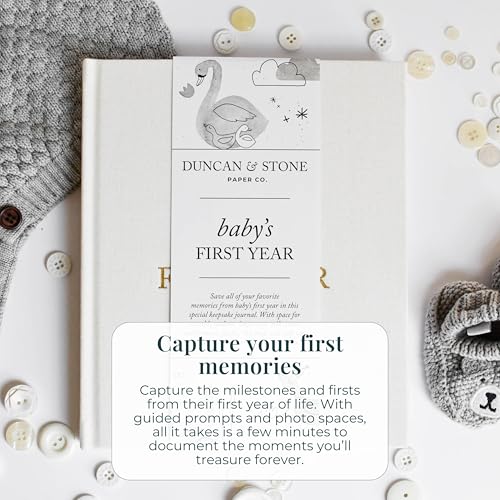 Duncan & Stone Baby Book First Year Memory Keepsake, Linen, Cream - color: Cream