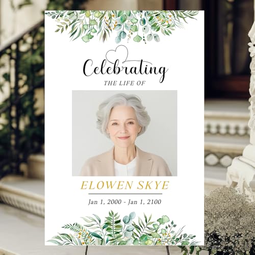 Personalized Celebration of Life Sign with Photo, Custom Funeral Welcome Sign, In Loving Memory Memorial Sign, Elegant Minimal Greenery Leaf Decor Yard Sign - color: Memorial 4
