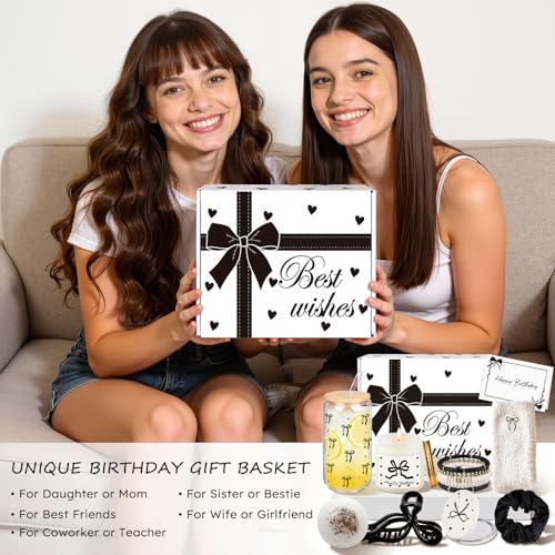 Elegant Birthday Gifts for Women, Black Bow Unique Birthday Relaxing Gifts Box with Scented Candles, Greeting Card & Home-Spa Relaxation, Birthdays Presents for Her, Best Friend, Sister, Wife - color: Black Bow