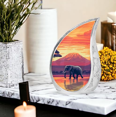 Elephant Human Ashes Adult Male - Funeral Urns for Human Ashes Adult - Sunset Urn with Elephant - Large Cremation Urn for Male 10inch - color: Cremation Urn for Elephnat