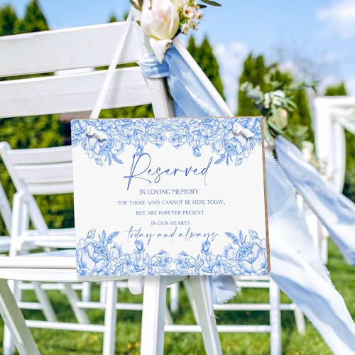 Blue Flower Wedding Memorial Sign with Ribbon Floral Reserved Signs in Loving Memory of Love Ones Parents Celebrating Ceremony Memories Seat Sign from Heaven - style: Blue Seat Sign