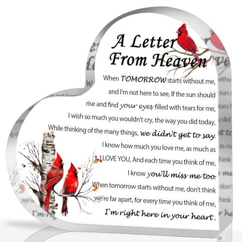Sympathy Gifts, Red Cardinal Gifts - A Letter from Heaven - Crystal Acrylic Paperweight Remembrance Decorations - style: Red Bird 6 X 6 IN