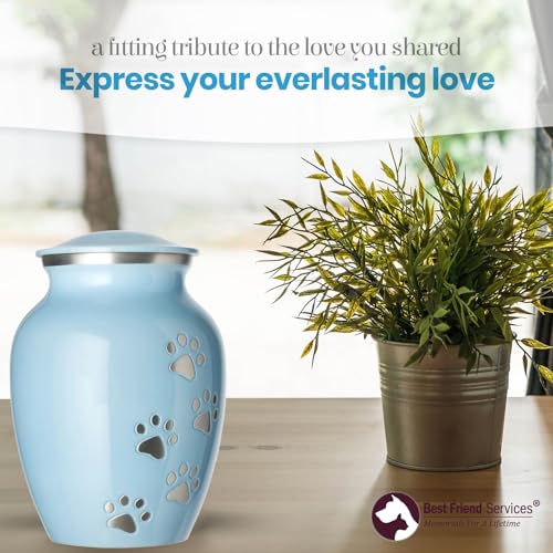 Ottillie Legacy Lt Blue/Pewter/Vert Urn, up to 25lbs - color: Baby Blue, Vertical Pewter Paws, size: Small