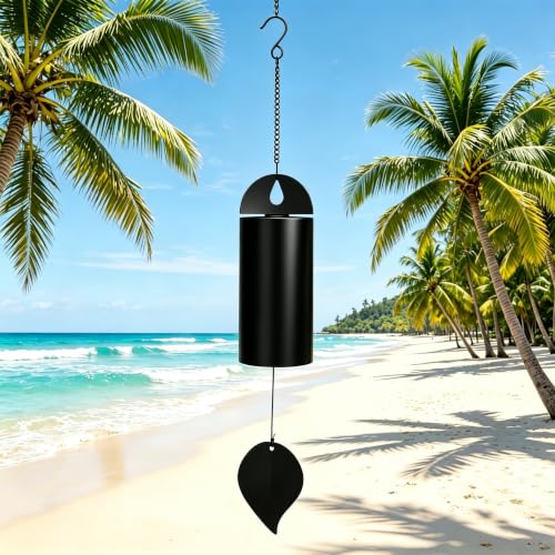 Large Deep Tone Wind Chimes for Outside – Serenity Bell Outdoor Garden Decor, Deep Resonance Metal Wind Bells with Mute Mode, Weather-Resistant Memorial Wind Chimes for Patio Yard Porch, Black 26 Inch