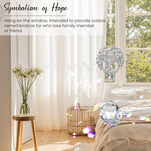Sympathy Gift for Loss of Mom Dad, Memorial Crystal Suncatcher with Card | Grief Gifts for Women, Bereavement Condolences Window Ornament for Loss of Dog Cat, Miscarriage Gift for Mothers, Tree Life - style: Round Tree