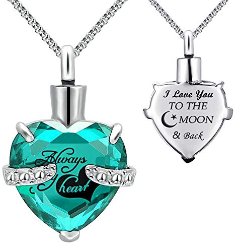 YOUFENG Urn Necklaces for Ashes Always in My Heart Heart Cremation Jewelry Memorial Pendant Birthstone Necklace - style: March URN