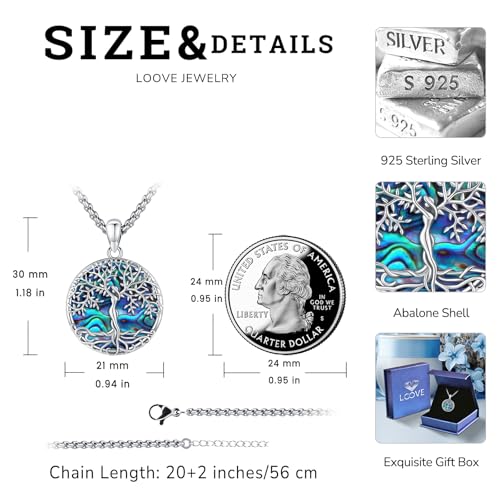 Sterling Silver Tree of Life Necklace for Women Oval Family Tree Necklace Abalone Shell Moonstone Pendant Mother Day Necklace for Mom Tree of Life Jewelry - style: Tree of Life-Abalone Shell