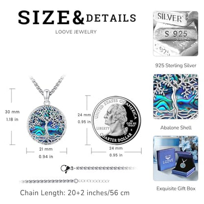 Sterling Silver Tree of Life Necklace for Women Oval Family Tree Necklace Abalone Shell Moonstone Pendant Mother Day Necklace for Mom Tree of Life Jewelry - style: Tree of Life-Abalone Shell