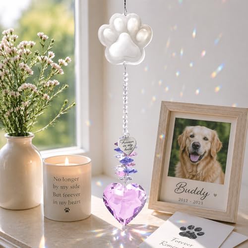 Pet Memorial Suncatcher, Dog Memorial Gifts, Pet Loss, Pet Sympathy, Thoughtful Dogs and Cats Remembrance, Bereavement Gifts - Pink - color: Pink