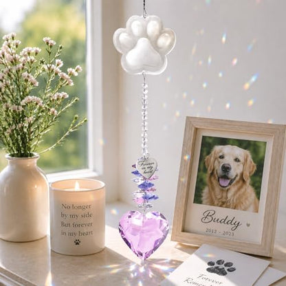 Pet Memorial Suncatcher, Dog Memorial Gifts, Pet Loss, Pet Sympathy, Thoughtful Dogs and Cats Remembrance, Bereavement Gifts - Pink - color: Pink